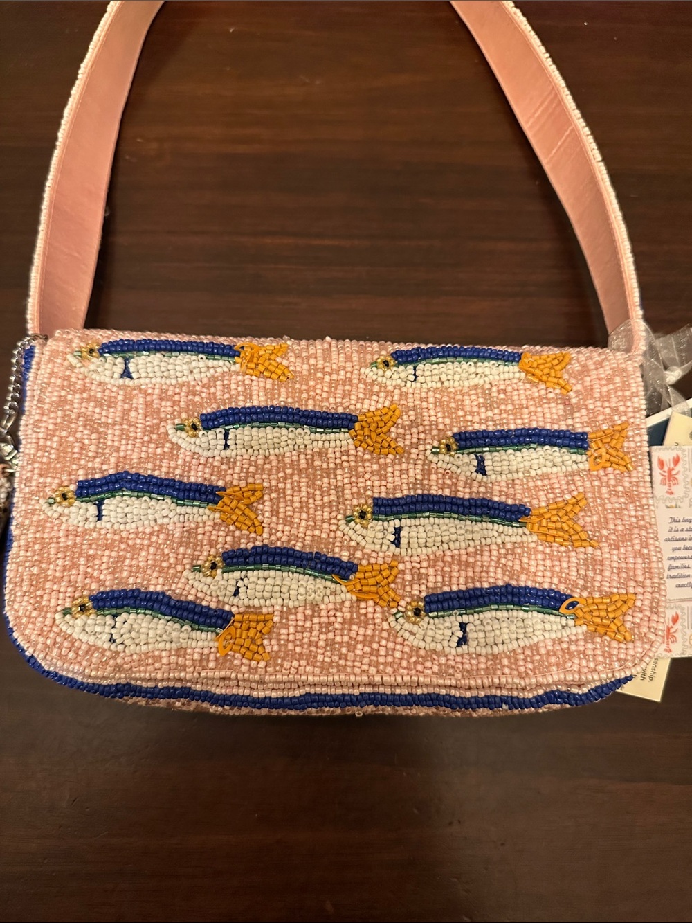 Beaded Fish Pattern Pink Shoulder Bag - Picture 5 of 5